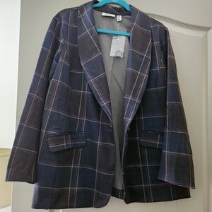 Susan Graver Checkered Blazer in Navy and Brown